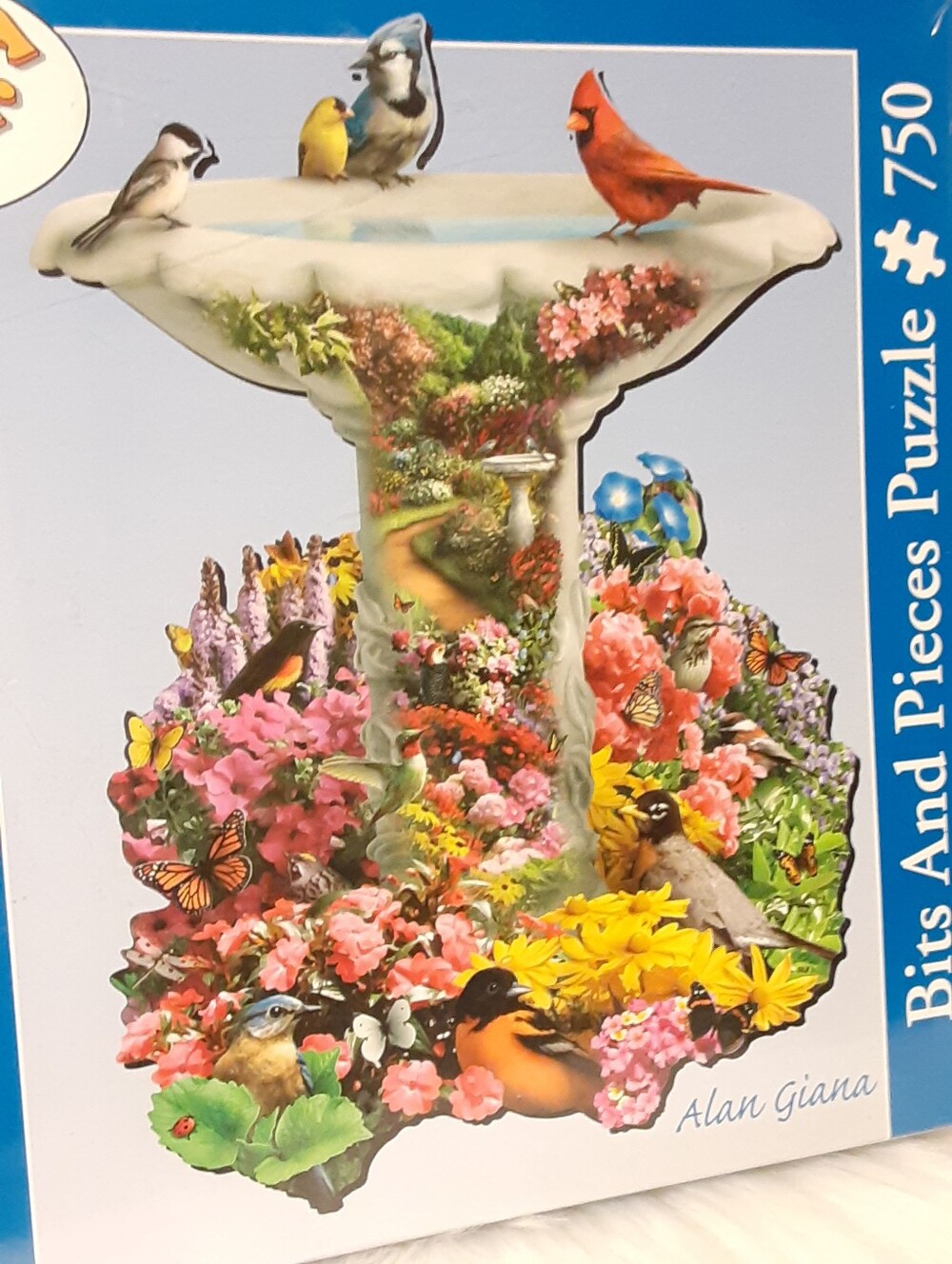 Birdbath Garden Shaped Puzzle Bits & Pieces 750 Pc. Flowers Alan Giana NEW